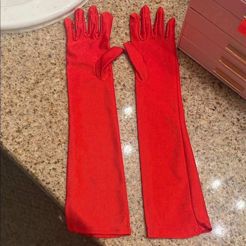 Elegant Red Long Costume Gloves
